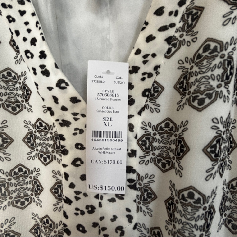 White House Black Market Cream and Black Printed Dress XL - Picture 7 of 11